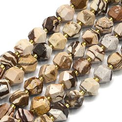 Natural Zebra Jasper Beads Strands, Faceted, Octagonal, 9~10.5x9~10.5x7.5~8.5mm, Hole: 1mm, about 36~40pcs/strand, 15.35~15.55 inch(39~39.5cm)(G-I376-A33-01)