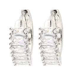 Brass with Cubic Zirconia Hoop Earrings, Rectangle, Platinum, 18x6x20mm(EJEW-D078-29P)