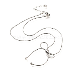 304 Stainless Steel Bowknot Pendant Snake Chian Necklaces for Women, Stainless Steel Color, 15.16 inch(38.5cm)long+55mm extender(NJEW-R014-01P)