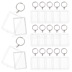 Plastic Badge Holder Keychain, with Platinum Tone Iron Key Rings, Rectangular, for Card, Photo Storage, Clear, 1.2x1.3cm(AJEW-WH0274-08P)