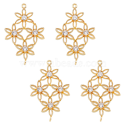 4Pcs Brass Pave Clear Cubic Zirconia Connector Charms, 4 Flower Links, Light Gold, 23.5x15x2.5mm, Hole: 0.8mm(KK-FH0007-05)