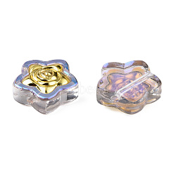 Electroplate Transparent Glass Beads, with Golden Plated Brass Findings, AB Color, Star with Flower, Thistle, 14x14.5x5.5mm, Hole: 1mm(LAMP-N032-02-D02)