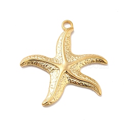 Ion Plating(IP) 304 Stainless Steel Pendants, Starfish Charms, Real 18K Gold Plated, 37x35x3mm, Hole: 3mm(X-STAS-I197-019G)
