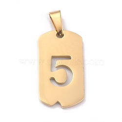 Ion Plating(IP) 304 Stainless Steel Pendants, Manual Polishing, Rectangle with Number, Golden, Num.5, 27.5x14.5x1.5mm, Hole: 3.5mm(STAS-O127-D05)