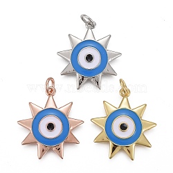 Brass Enamel Pendants, with Jump Rings, Long-Lasting Plated, Star with Sky Blue Evil Eye, Mixed Color, 22x20x3mm, Hole: 3mm(KK-F821-49)
