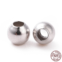 Rhodium Plated 925 Sterling Silver Spacer Beads, Round, Real Platinum Plated, 4mm, Hole: 1.4~1.5mm(STER-L063-01P)