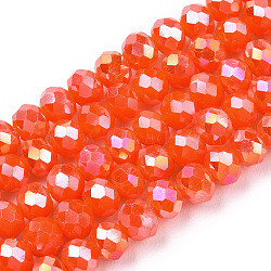 Electroplate Glass Beads Strands, Opaque Solid Color, AB Color Plated, Faceted, Rondelle, Orange Red, 2.9~3.3x2mm, Hole: 0.8mm, about 148~150pcs/strand, 39.5~40cm(EGLA-A044-P2mm-B03)