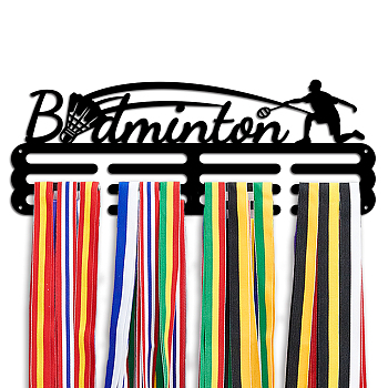 Iron Medal Hanger Holder Display Wall Rack, 3-Line, with Screws, Black, Badminton, Sports, 400x150mm