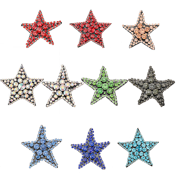 10Pcs 10 Style Star Shape Felt Ornament Accessories, Rhinestone Beading Appliques, Mixed Color, 53~75x51~76x7~10mm, 1pc/style