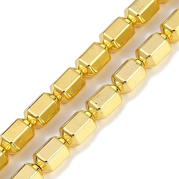 Electroplated Synthetic Non-magnetic Hematite Beads Strands, Nickel Free & Lead Free, Hexagonal Column, Golden Plated, 8x6x5mm, Hole: 1mm, about 51pcs/strand, 16.06''(40.8cm)