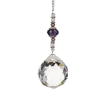 Glass Round Dowsing Pendulums, with Iron & Alloy Findings, Platinum, Purple, 375mm