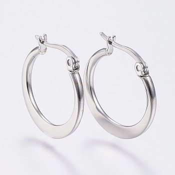 304 Stainless Steel Hoop Earrings, Hypoallergenic Earrings, Flat Ring Shape, Stainless Steel Color, 19~21x2mm, Pin: 0.7x1mm