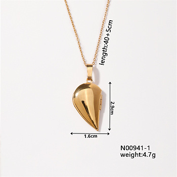 Elegant European Style Stainless Steel Heart Pendant Necklace Foldable Fashion Accessory, Golden, 15.75 inch(40cm)