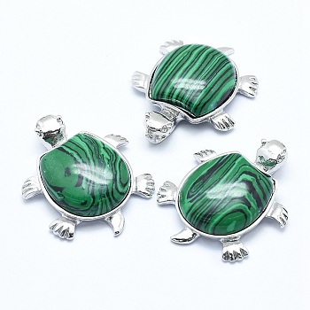 Synthetic Malachite Pendant, with Alloy Findings, Tortoise, Platinum, 38x30.5x8.2mm, Hole: 3x4.5mm