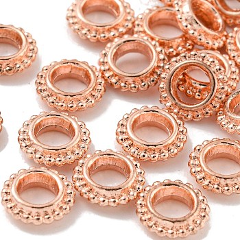 Alloy Spacer Beads, Granulated Beads, Rondelle, Rose Gold, 8x2.5mm, Hole: 4mm