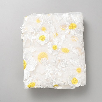 Flower Pattern Polyester Fabric for DIY Crafts, Garment Accessories, White, 1350~1500mm