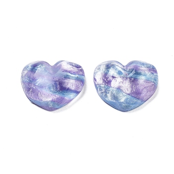 Translucent Resin Decoden Cabochons, Water Ripple Peach Heart with Glitter Powder, Lilac, 17.5x21x8.5mm