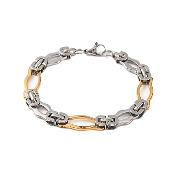 304 Stainless Steel Link Chain Bracelets, with 201 Stainless Steeel Findings, Golden & Stainless Steel Color, 8-5/8 inch(22cm)