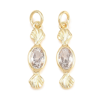 Brass Micro Pave Clear Cubic Zirconia Pendants, Cadmium Free & Lead Free, Long-Lasting Plated, Rack Plating, Candy Charms, Real 18K Gold Plated, 19x5x2mm, Hole: 3.2mm