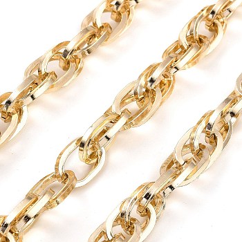 Aluminium Rope Chains, Unwelded, with Spool, Light Gold, 19.5x12.5x2.5mm, about 16.40 Feet(5m)/Roll