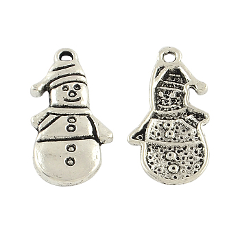 Tibetan Style Christmas Snowman Alloy Pendants, Cadmium Free & Lead Free, Antique Silver, 25x12x2mm, Hole: 2mm, about 943pcs/1000g