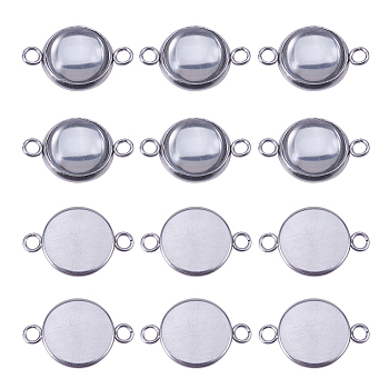 DIY Link Making, with 304 Stainless Steel Cabochon Connector Settings and Transparent Glass Cabochons, Stainless Steel Color, 74x72x17mm, 60pcs/box
