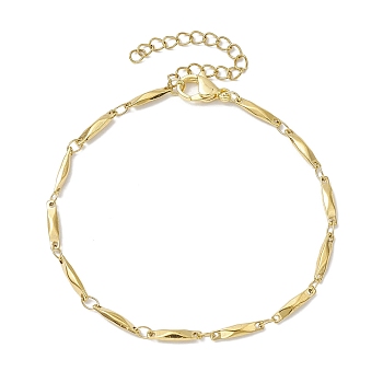 304 Stainless Steel Rectangle Link Chain Bracelets for Women Men, Golden, 7-1/8~7-1/4 inch(18.2~18.3cm)
