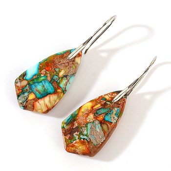 Bohemian Colorful Imperial Jasper Geometric Teardrop Dangle Earrings, Platinum, 46x17mm