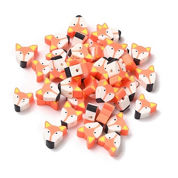 Handmade Polymer Clay Beads, Animal, Red, Fox, 8.5x4mm, Hole: 1.6mm