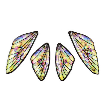 Transparent Resin Wing Pendants Set, with Gold Foil, Butterfly Wing Charms, Colorful, 29.5~39.5x14.5x2.5mm, Hole: 0.8mm, 2 pairs/set