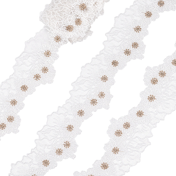 2M Polyester Embroidery Lace Trim, Flower Trimming, Garment Accessories, White, 2-1/4 inch(57mm), about 2.19 Yards(2m)/pc
