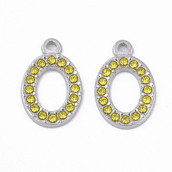 304 Stainless Steel Pendants, with Rhinestone, Oval, Citrine, 18.5x11.5x2mm, Hole: 1.6mm