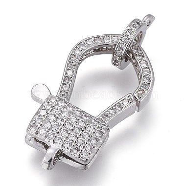 Real Platinum Plated Clear Rectangle Brass+Cubic Zirconia Lobster Claw Clasps