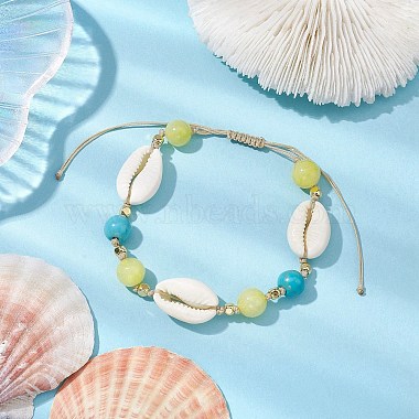 8mm Round Synthetic Turquoise & Natural Mashan Jade Braided Bead Bracelets(BJEW-JB10376)-2