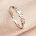 Alloy Open Cuff Rings for Women, Word MAMA, Platinum, Inner Diameter: 17mm(WH-WG09506-01)