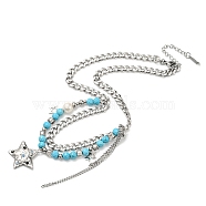 304 Stainless Steel Glass Double Layer Necklaces, Star Pendant Necklaces for Women, Stainless Steel Color, 16.34 inch(41.5cm)(NJEW-K259-02P)