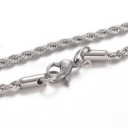 304 Stainless Steel Rope Chain Necklaces, with Lobster Claw Clasps, Stainless Steel Color, 27.6 inch(70cm), 2.2mm(NJEW-F195-05C-P)
