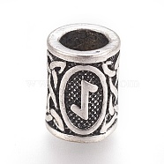 Tibetan Style Alloy Beads, Vintage Rune Beads, Column with Rune/Futhark/Futhorc, Antique Silver, 13.5x10mm, Hole: 6mm(PALLOY-TAC0020-01L)