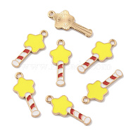 Alloy Enamel Pendants,  Magic Stick Charms, Light Gold, Star Pattern, 25x11x1.5mm, Hole: 1.8mm(ENAM-CJC0015-08C-KCG)