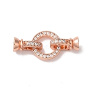 Rack Plating Round Ring Brass Micro Pave Cubic Zirconia Fold Over Clasps, Long-Lasting Plated, Lead Free & Cadmium Free, Rose Gold, 31mm(KK-F873-22RG-01B)