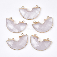 Electroplate Natural Quartz Crystal Semi Circle Pendants, Rock Crystal, with Iron Findings, Faceted, Half Round, Golden, 28~28.5x41x5~7mm, Hole: 2.5mm(G-S344-42H)