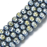 Electroplated Natural Lava Rock Beads Strands, Round, Bumpy, Light Steel Blue, 6.5mm, Hole: 1mm, about 60pcs/Strand, 14.96 inch(38cm)(G-S352-30B-04)