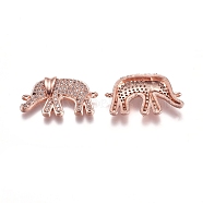 Brass Micro Pave Cubic Zirconia Links connectors, Elephant, Clear, Rose Gold, 13.5x24x4mm, Hole: 1mm(ZIRC-K081-49RG)