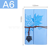 PU Leather Cover 6 Ring Binder Notebooks, Travel Journal, with String, Maple Leaf Pendants & Wood-free Paper, Rectangle, Sky Blue, 185x122mm, A6, about 160 pages/book(SCRA-PW0004-062G-02)