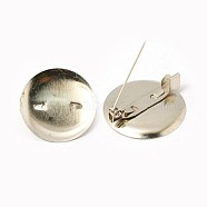 Iron 20mm Pad Platinum Flat Round Cabochon Base Settings, Brooch Back with Safety Pins, 20x7mm, Hole: 2mm(X-IFIN-E724-20mm-P)