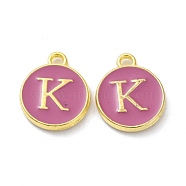 Golden Plated Alloy Enamel Charms, Cadmium Free & Lead Free, Enamelled Sequins, Flamingo, Flat Round with Letter, Letter.K, 14x12x2mm, Hole: 1.4mm(ENAM-XCP0001-13K)