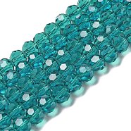Transparent Glass Beads, Faceted(32 Facets), Round, Dark Turquoise, 8mm, Hole: 1mm, about 72pcs/strand, 20.67 inch(52.5cm)(EGLA-A035-T8mm-D12)