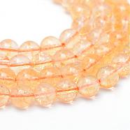 Round Natural Citrine Bead Strands, Dyed & Heated, 10~11mm, Hole: 1mm, about 39~40pcs/strand, 14.5~14.9 inch(G-R345-10mm-21)