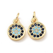 Eco-friendly Brass Micro Pave Colorful Cubic Zirconia Pendants, with Jump Ring, Cadmium Free & Lead Free, Flat Round, Real 18K Gold Plated, 11x8.5x2mm, Hole: 3.2mm(KK-D080-43G)