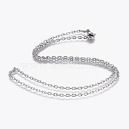 304 Stainless Steel Textured Cable Chain Necklaces, with 304 Stainless Steel Beads and Clasps, Stainless Steel Color, 17.7 inch(45cm), 2mm(NJEW-F248-25A-P)